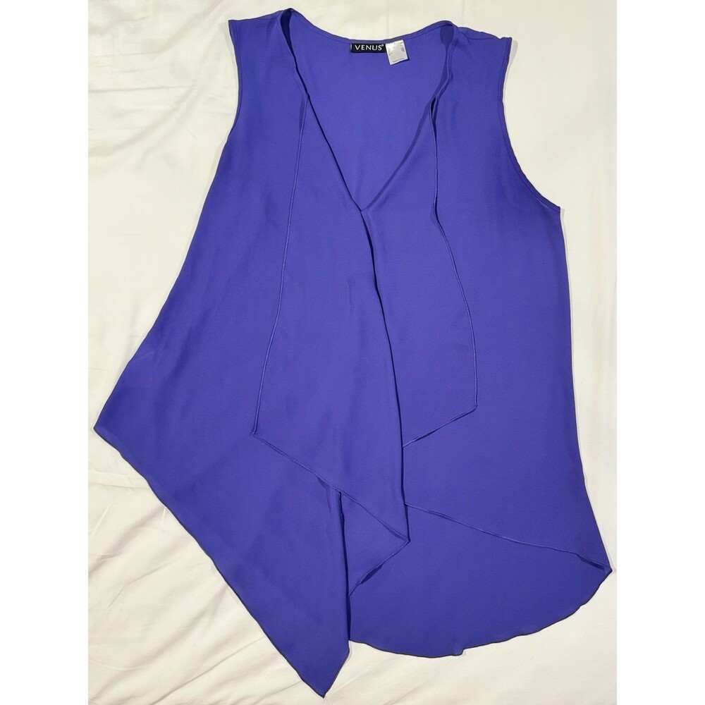 VENUS PURPLE BLUE DRAPED V NECK TANK TOP SIZE XL EUC LOOSE BUSINESS WORK CLASSIC